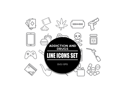 Addiction and Drugs Icon Set Icons Bundle