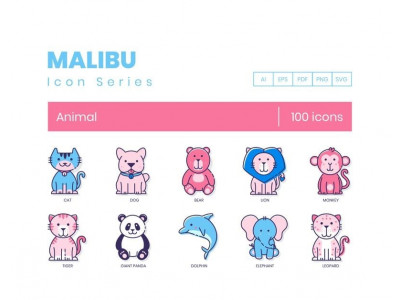 100 Animal Icons - Malibu Series Set
