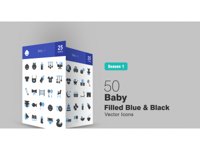 50 Baby Filled Blue & Black Icon Set
