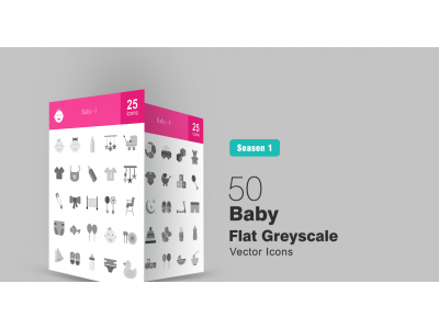 50 Baby Flat Greyscale Icon Set