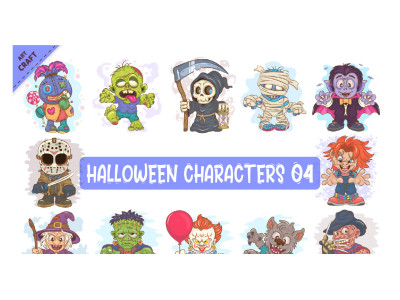 Bundle of Halloween Characters 04. Clipart.
