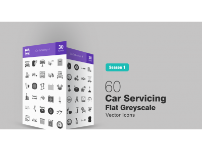 60 Car Servicing Flat Greyscale Icon Set