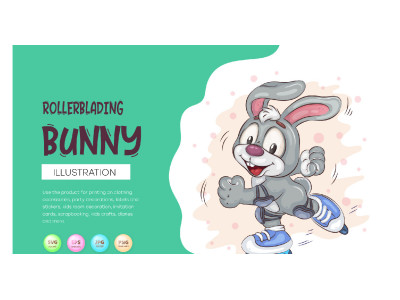 Cartoon Bunny Rollerblading. T-Shirt, PNG, SVG.
