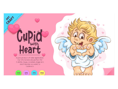 Cartoon Cupid with Heart. Clipart