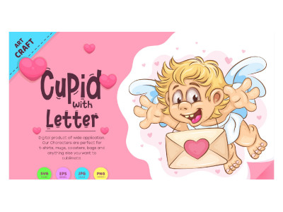 Cartoon Cupid with Letter. Clipart
