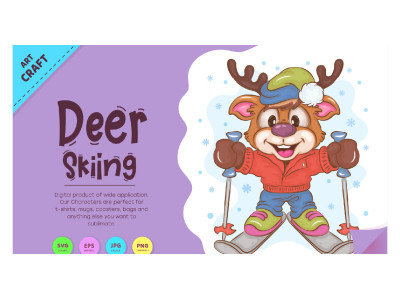 Cartoon Deer Skiing. Clipart