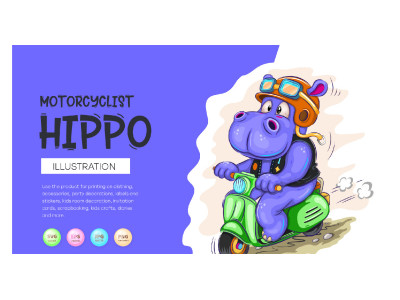 Cartoon hippo motorcyclist.