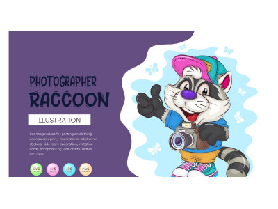 Cartoon Raccoon Photographer. T-Shirt, PNG, SVG.