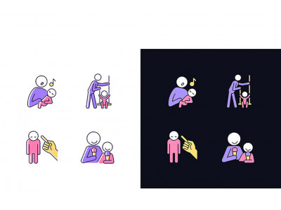 Child Care Light And Dark Theme RGB Color Icons Set