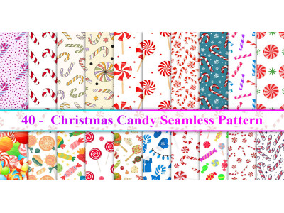 Christmas Candy Seamless Pattern, Candy Cane Seamless Pattern