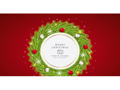 Christmas Photo Frame vector with Green Wreath