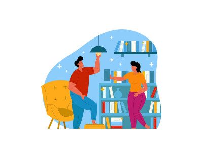 Cleaning Room Flat Illustration
