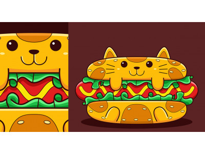 Cute Hot Dog Cat Vector Cartoon Style