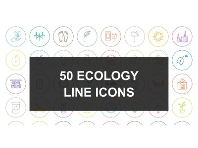 50 Ecology Line Round Circle Icon set