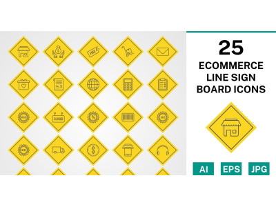 25 Ecommerce Line Sign Board Icon Set