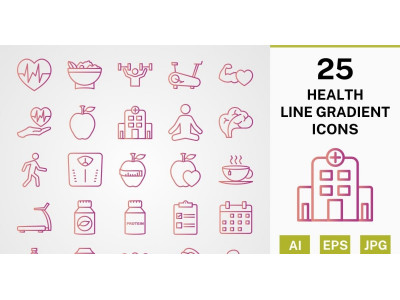 25 HEALTH LINE GRADIENT PACK Icon Set