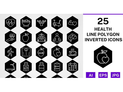 25 Health Line Polygon Inverted Icon Set