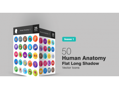 50 Human Anatomy Flat Long Shadow Icon Set