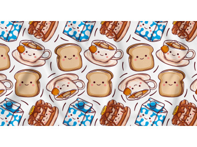 Kawaii Breakfast Seamless Pattern #02