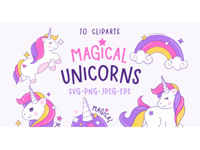 Magical Cute Unicorns Illustrations Set