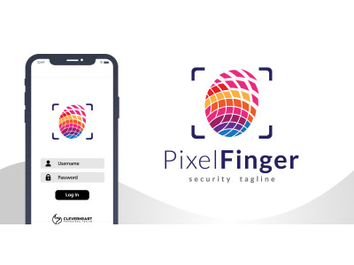Pixel Finger Print Scan Security Logo