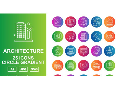 25 Premium Architecture Circle Gradient Pack Icon Set
