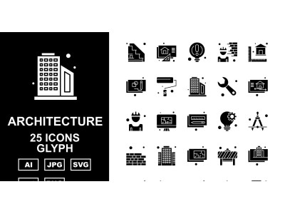 25 Premium Architecture Glyph Pack Icon Set