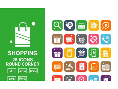 25 Premium Business Round Corner Icon Set