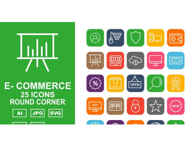 25 Premium E-Commerce Round Corner Icon Set