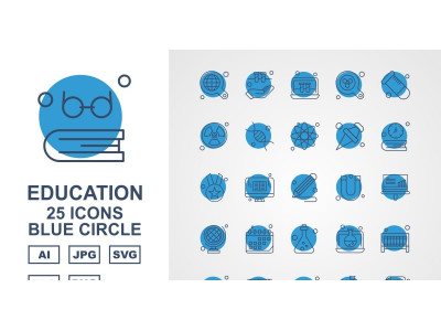 25 Premium Education Blue Circle Icon Set