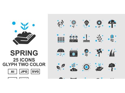 25 Premium Spring Glyph Tow Color Icon Set