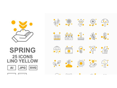 25 Premium Spring Lino Yellow Icon Set