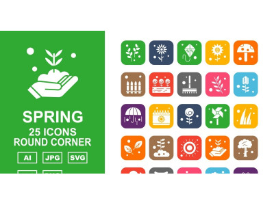 25 Premium Spring Round Corner Icon Set