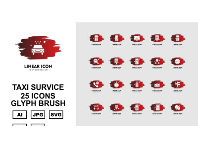 25 Premium Taxi Survice Glyph Brush Icon Set
