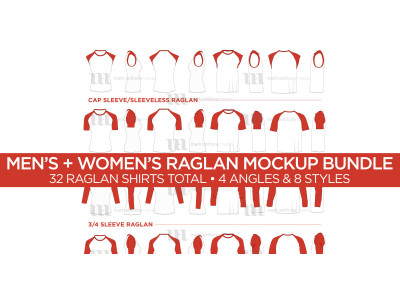 Raglan Men's + Women's Shirt Bundle Vector Mockup Template