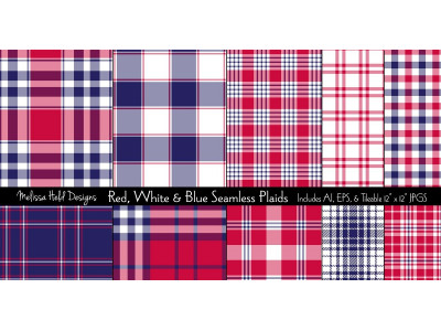 Red White Blue Seamless Plaids Pattern