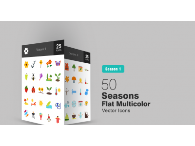 50 Seasons Flat Multicolor Icon Set