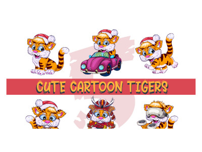 Set of Cute Cartoon Tigers, T-Shirt.