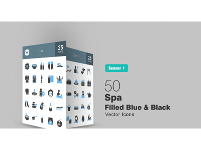50 Spa Filled Blue & Black Icon Set