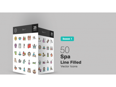 50 Spa Filled Line Icon Set
