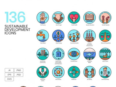 136 Sustainable Development Icons - Aesthetic Series Set