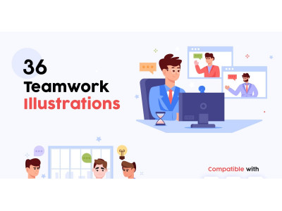 36 Teamwork Illustration Set