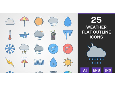 25 WEATHER FLAT OUTLINE PACK Icon Set